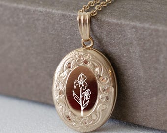 Collana Iris, Collana con medaglione, Collana con fiori, Regalo per lei, Regalo personalizzato, Gioielli personalizzati, Gioielli fatti a mano, Regalo di Natale