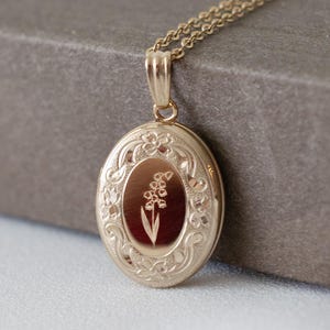 Lily of the Valley Locket Necklace, Birth Flower Jewelry, Flower Necklace, May Birthday Gift, Gift for Her, Personalized Gift