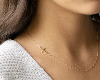 Women's gold sideways cross deals necklace