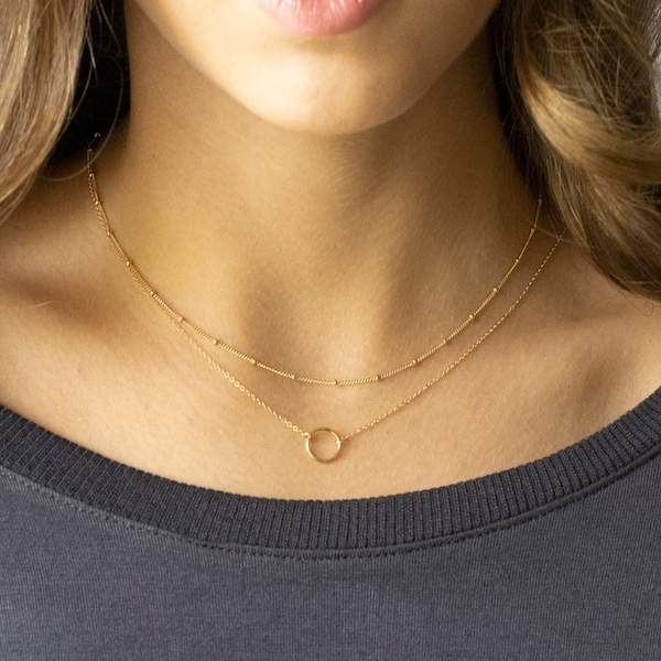 Layered Necklace Set • Circle Necklace • Minimalist Necklace • Dainty Gold Necklace • Friendship Necklace • Christmas Gifts