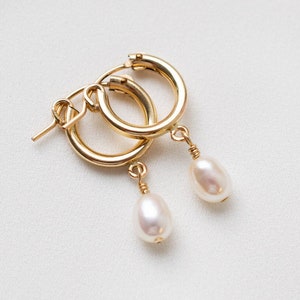 Pear Pearl Hoops Earrings • Small Hoop Earrings • Pearl Drop Earrings • Pearl Hoop Earrings • Gold Hoop Earrings • Bridesmaid Jewelry