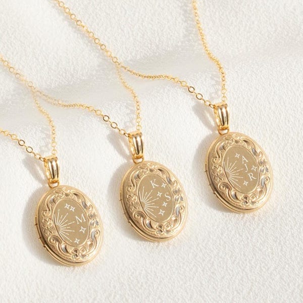 Eerste medaillonketting, eerste ketting cadeau voor haar, gepersonaliseerd cadeau, handgemaakte sieraden, kerstcadeau, handgemaakt cadeau, ketting zon