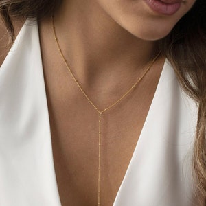 Lariat Necklace • Beaded Necklace • Boho Necklace • Gold Chain Necklace • Gold Filled Necklace • Bridesmaid Gift •  Minimalist Necklace