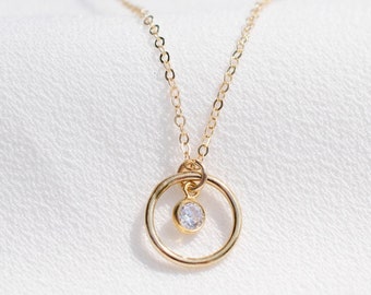 Circle Necklace • Birthstone Necklace • Diamond Necklace • Gold Filled Necklace • Best Friend Necklace • Sister Gift • Bridesmaid Gift