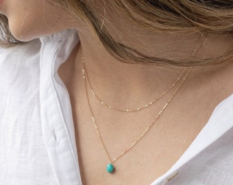 Turquoise Necklace • Turquoise Jewelry • Gemstone Necklace • Birthstone Necklace • Layered Necklace • Christmas Gifts, Dainty Gold necklace