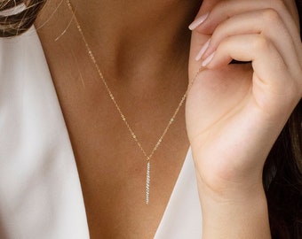 Bar Necklace • Diamond Necklace • Cluster Necklace • Dangling Charm Necklace • Gold Layering Necklace • Gift for Her • Christmas Gifts