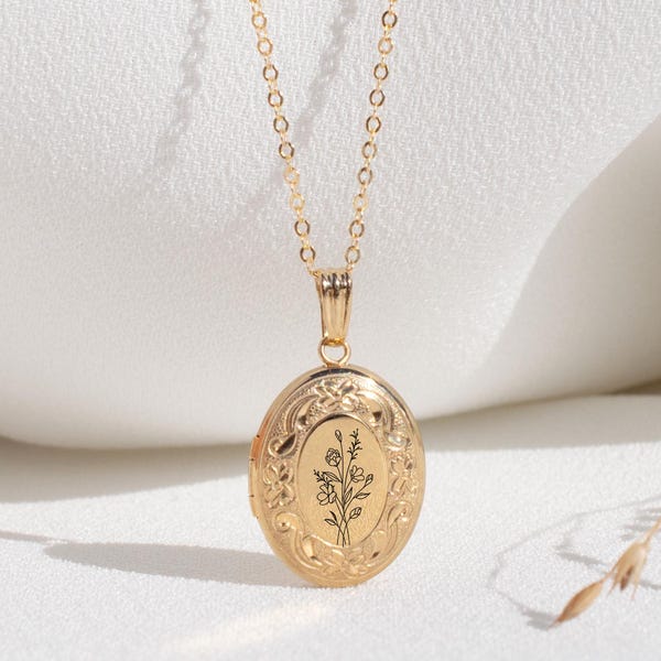 Wilde bloemen ketting, medaillonketting, cadeau voor haar, gepersonaliseerd cadeau, handgemaakte sieraden, kerstcadeau, handgemaakt cadeau, cadeau voor moeder