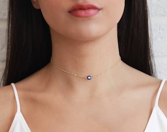 Evil Eye Choker Necklace, Dainty Gold Choker, Gift for Her, Hamsa Choker, Gold Filled Necklace, Sister Gift, Christmas Gifts