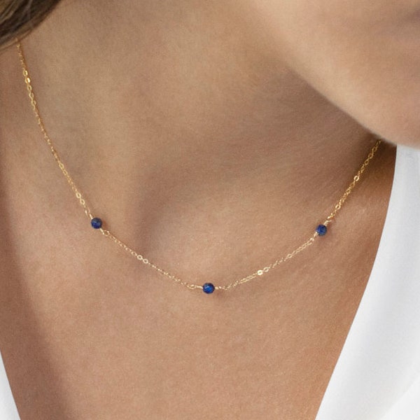 Lapis Lazuli Necklace • Lapis Lazuli • Station Necklace • 7th Anniversary Gift • Blue Necklace • Birthstone Necklace • Christmas Gifts