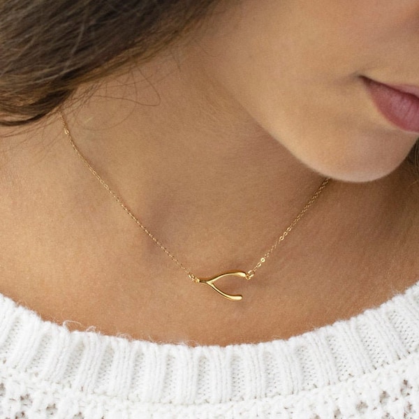 Collana Wishbone • Collana di dichiarazione • Collana minimalista • Regalo per la sorella • Gioielli minimalisti • Regalo per lei • Regali di Natale