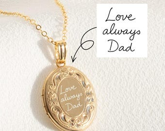 Collana con scritta a mano, collana con medaglione con foto, medaglione inciso, regalo di Natale, regalo per lei, regalo personalizzato, gioielli personalizzati