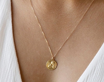 Gold Coin Necklace • Medallion Necklace, Angel Wings Necklace, Guardian Angel, Sympathy Gift, Memorial Gift, Gifts for Mom, Christmas Gifts