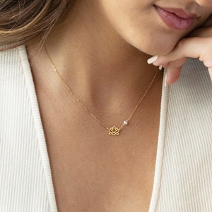 Lotus Necklace • Flower Necklace • Pearl Necklace • Bridesmaid Necklace • Statement Necklace • Minimalist Necklace • Gift for Mom