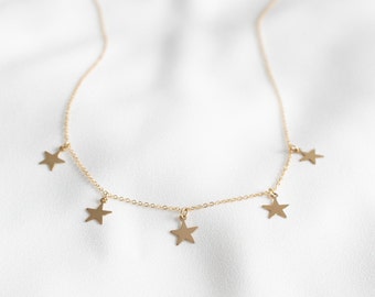 Twinkle Star Delicate Necklace 14K Yellow Gold Jewelry For Chrismas Gift Stra n Moon Station Necklace
