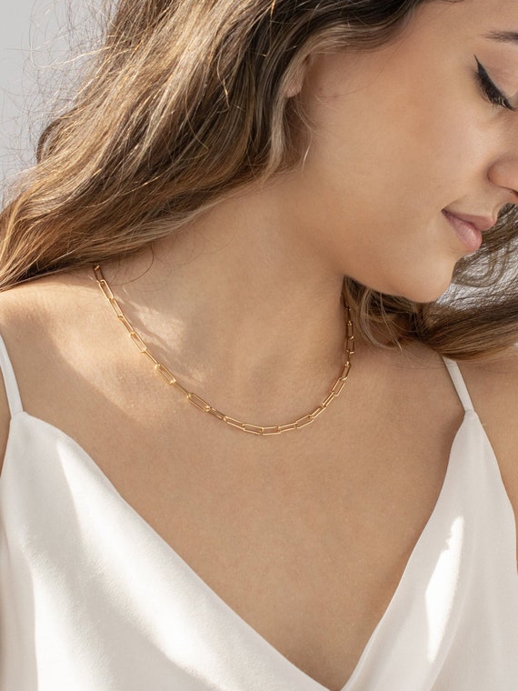 Gold statement chunky geometric link necklace – Elina Briede Jewelry