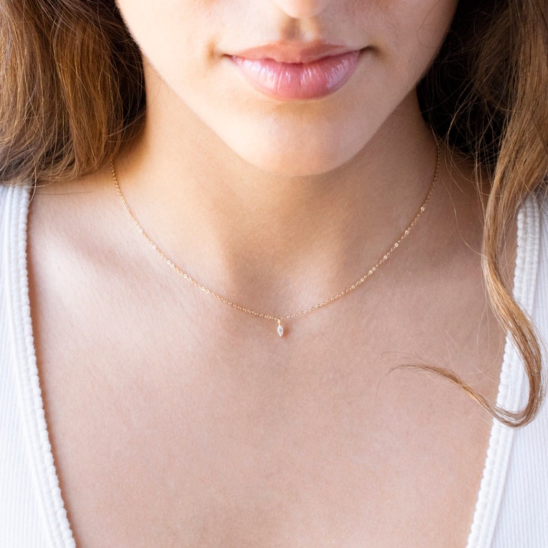 Tiny Diamond Necklace \u2022 Cz Diamond Charm Necklace \u2022 14kt Gold Fill Necklace \u2022 Gift for Her \u2022 Cz Necklace \u2022 Delicate Layering Necklace
