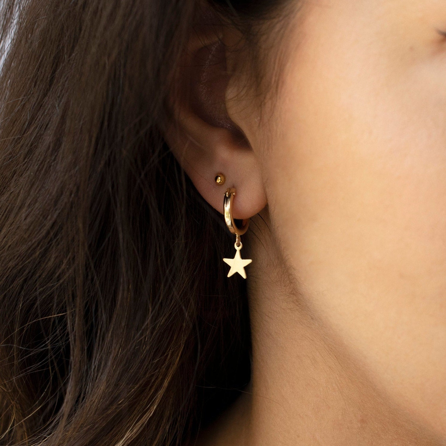 Star Hoop Earrings • Star Earrings • Gold Hoop Earrings • Minimalist Earrings • Small Hoop Earrings • Minimalist Earrings, Christmas Gifts