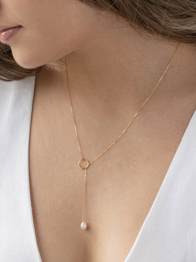 Pearl Necklace Lariat Necklace Circle Necklace Bridal Etsy