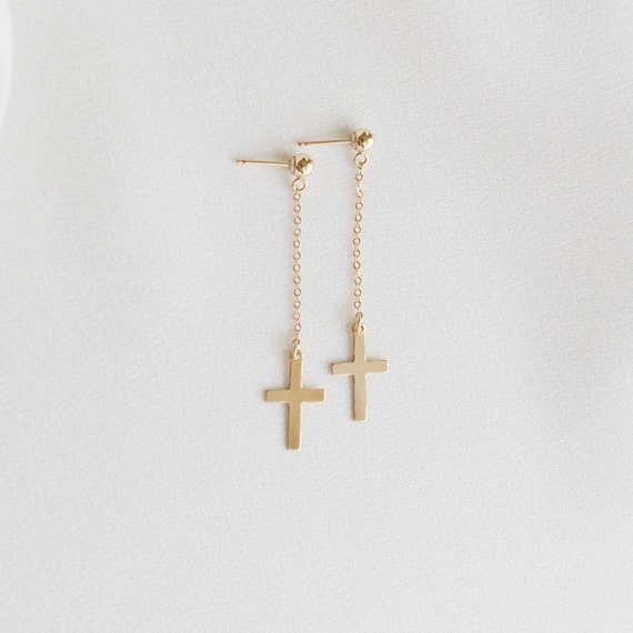 Chain cross best sale earrings