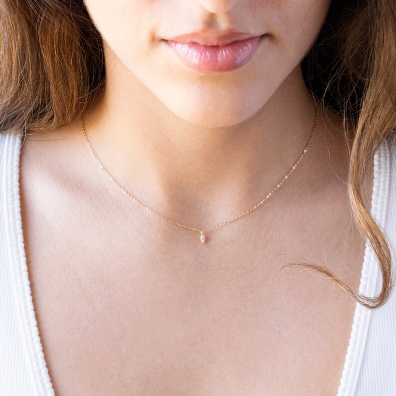 Tiny Diamond Necklace \u2022 Cz Diamond Charm Necklace \u2022 14kt Gold Fill Necklace \u2022 Gift for Her \u2022 Cz Necklace \u2022 Delicate Layering Necklace