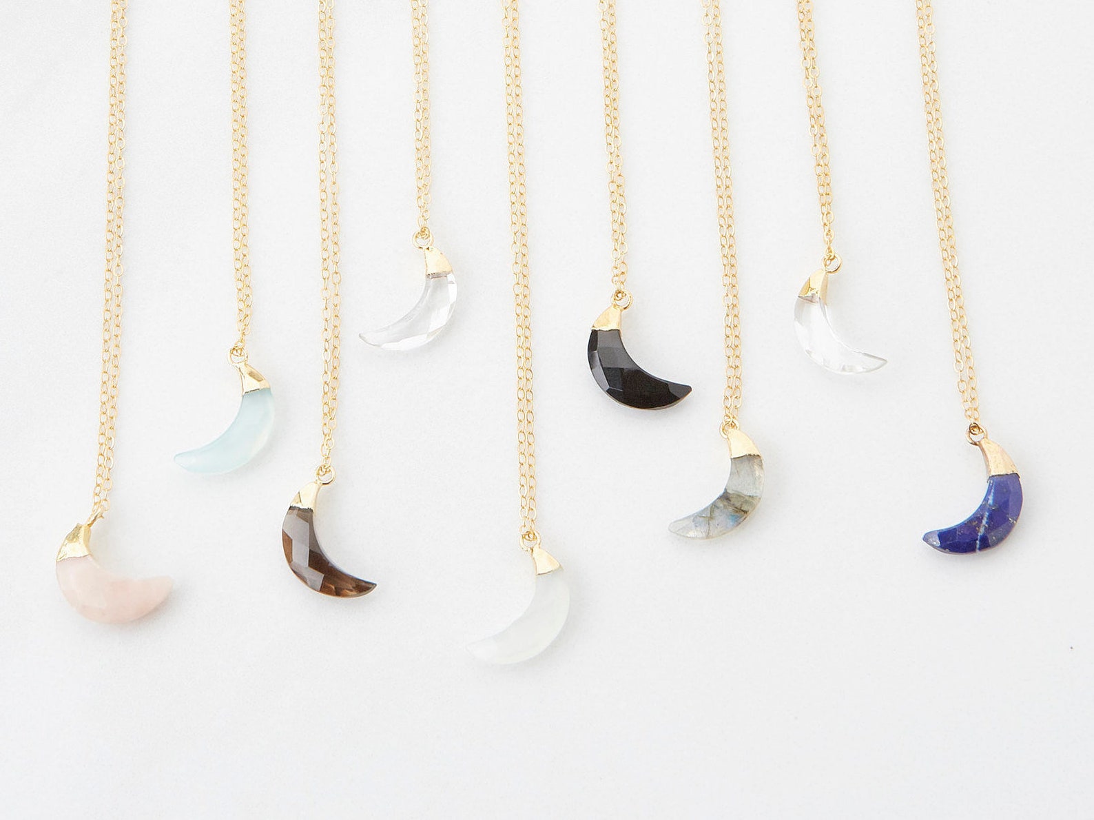 Gemstone Moon Necklace Moon Necklace Genuine Etsy