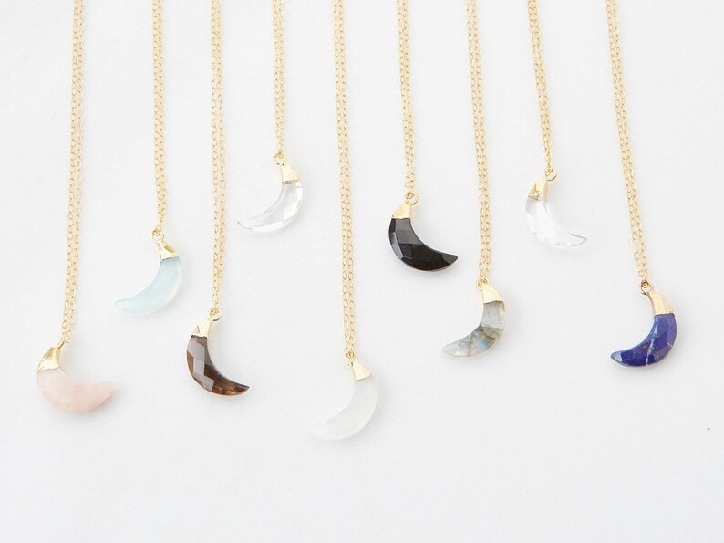 Gemstone Moon Necklace Moon Necklace Genuine Etsy