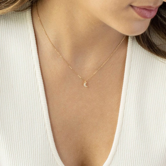 Moon Phase Necklace Moon Necklace Diamond Necklace Moon Jewelry Cluster Necklace Christmas Gifts College Student Gift Etsy