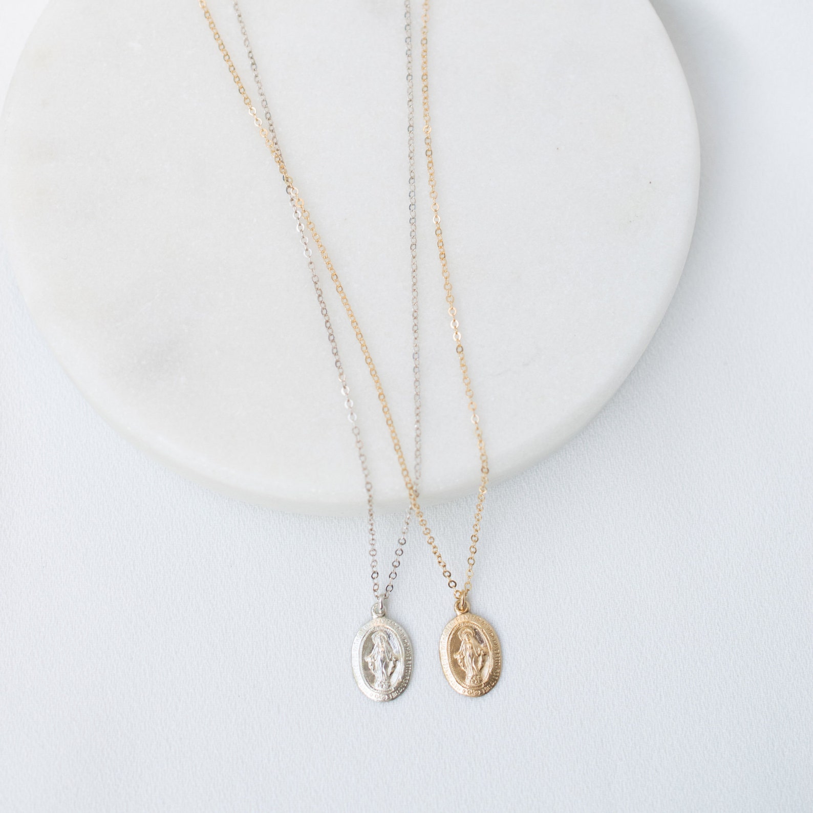 Virgin Mary Necklace Medallion Necklace Gold Coin Necklace Etsy