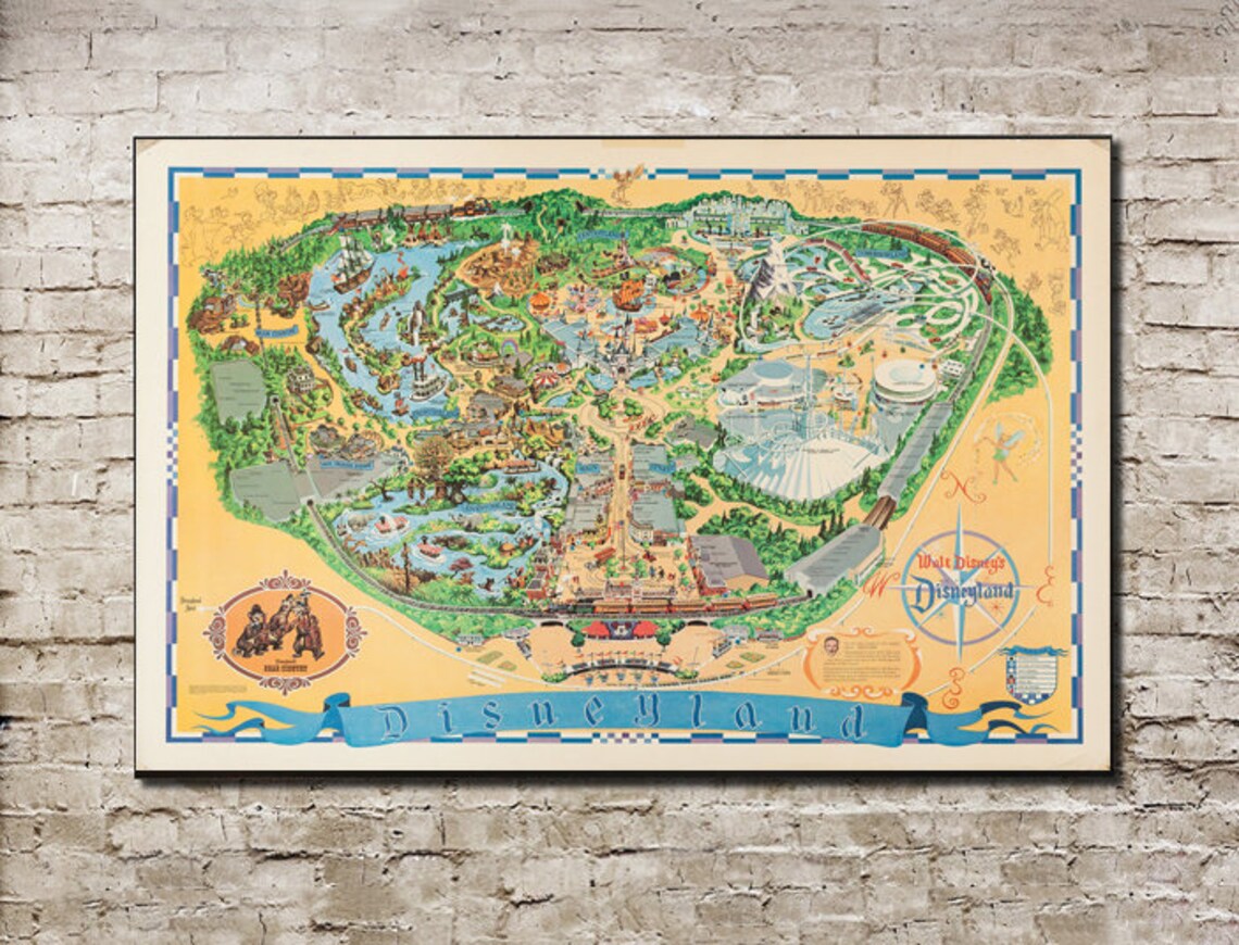 disneyland vintage 1970s map illustration walt disney etsy