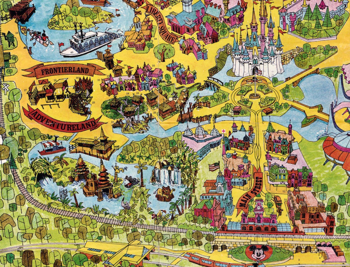 Disney World Vintage 1970s Map Illustration Walt Disney Etsy