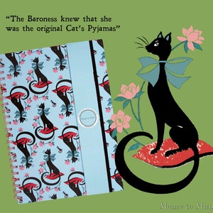Notebook, A4 wirebound, gifts for her, hardback, novelty print, vintage, black cat, 1950s. image 4