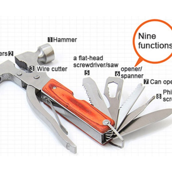 Multi Tool Hammer with Pouch, Multifunctional Tool, 9 Functions