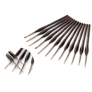 Professional 12 piece Fine Tip Paint Brush Set with Comfort Grip | Detail Brush Set | For Paint Type: Acrylic - Watercolor - Oil - Gouache