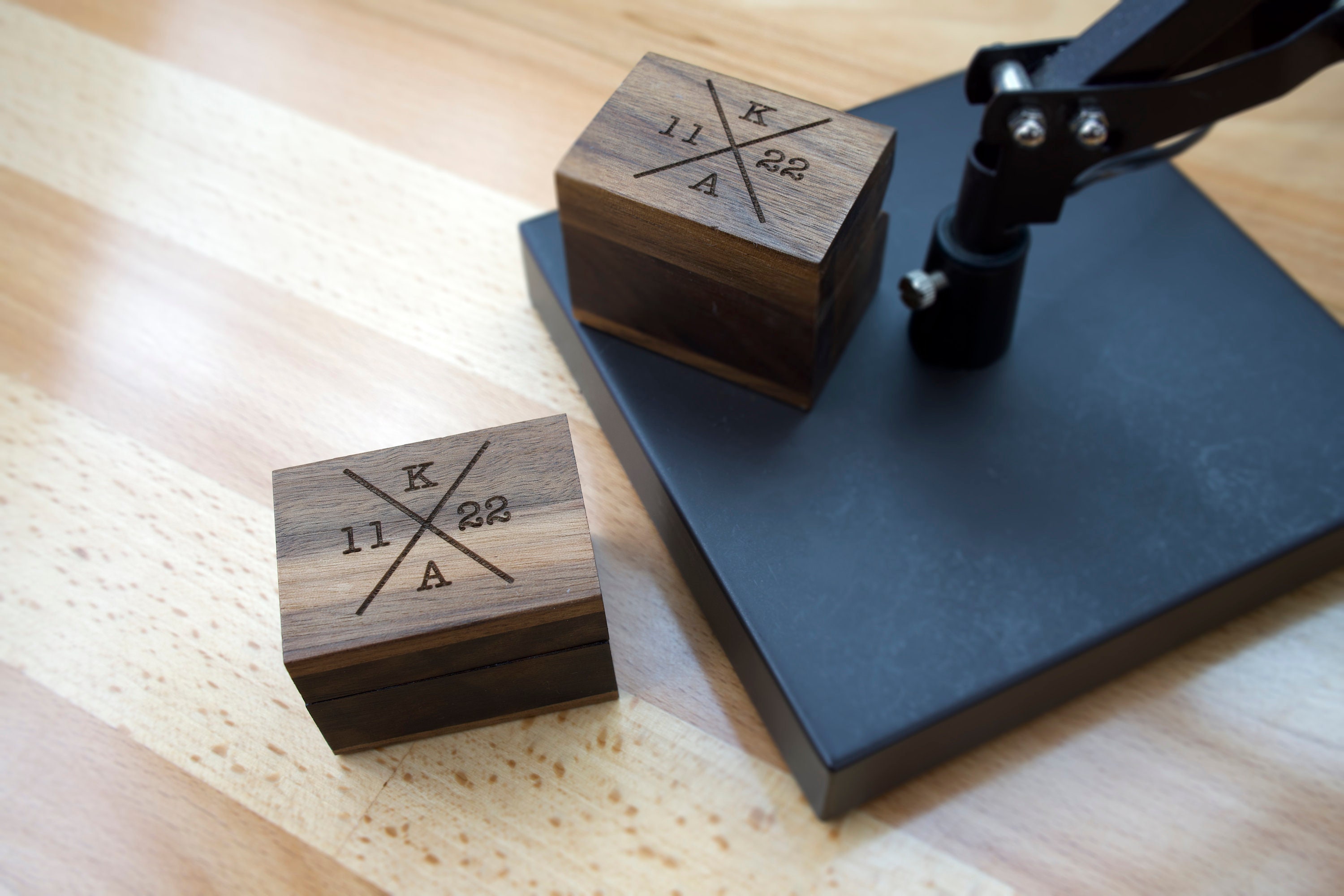 X Initials Date Laser Engraved Magnetic Rustic Wooden Ring Box | Waln…