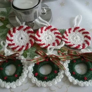 Crochet Christmas Ornament Set: Wreath & Candy Decorations