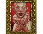 LITZIE 5x7 framed original oil painting dark art surreal lowbrow surrealism clown mime OOAK