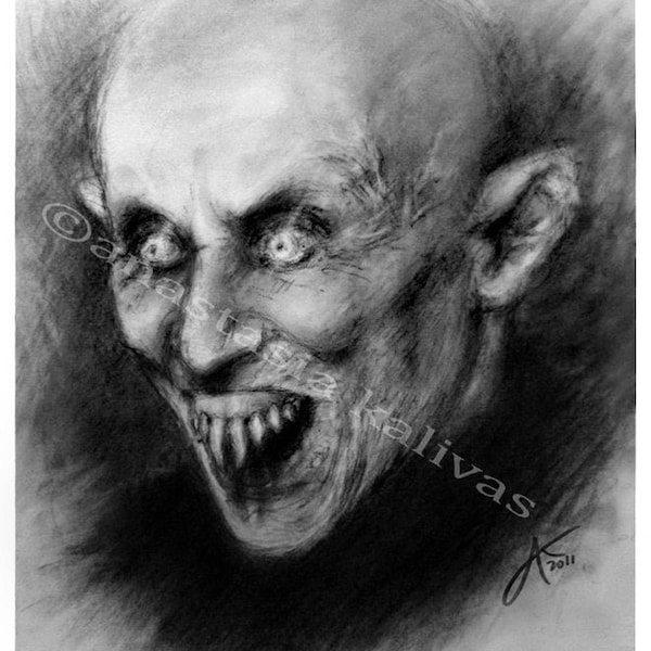 Mr Barlow art print 8x10, 11x14 charcoal drawing - Salem's Lot horror movie vampire portrait