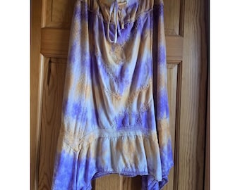 Y2K Fairycore skirt XL VTG Orange Purple LSI Brand whimsy Handkerchief Tie Dye