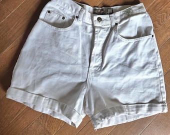 VTG Express White Denim Shorts Size 11 HighRise Made In USA 27" Waist Mom Shorts