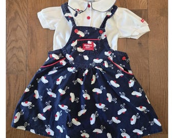 VTG 4T Oshkosh Vestbak Overall Baskenmütze Kleid Weiß Peter Pan Kragen Top USA Made