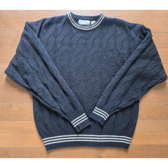 Oscar de la Renta, Vintage Oscar De La Renta Sweater Navy Acrylic Womens Knit Large 80s