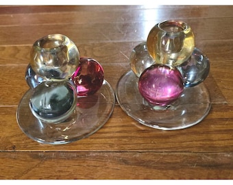 Bougeoirs Westmoreland MCM boules de verre vintage grappes de raisin, Set de 2