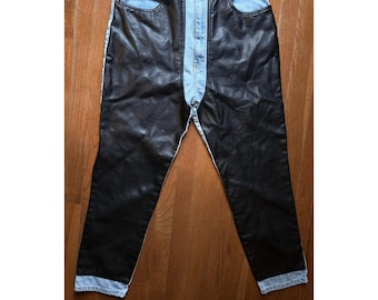 Vintage Blue Creek Chap Jeans Women's Size 18 Western Denim Faux Leather Panels