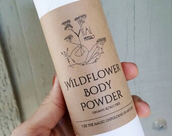 Wildflower body powder, body powder, baby powder, organic body powder, talc free, dusting powder, organic baby powder, vital herbals
