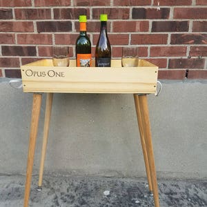 Repourposed Wine box - serving tray table stand