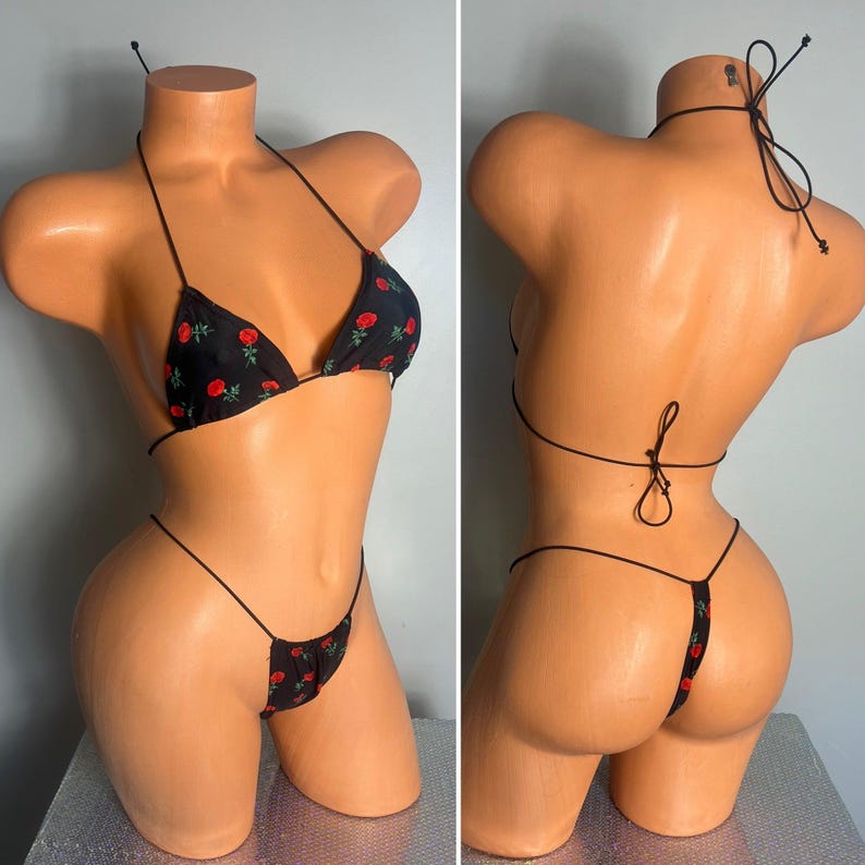 Micro Rose string micro G String Thong Extreme tiny bikini nano black red sexy swimwear image 3