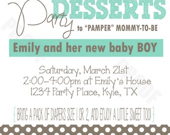 Diapers & Desserts Personalized Party Invitation Printable