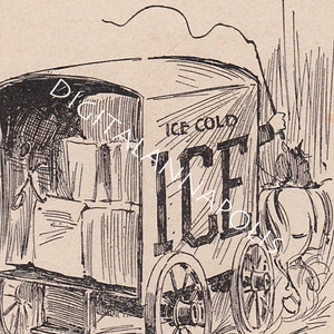 Vintage Cartoon Stil Bild Radfahren Slang Ice Lieferung Pferd gezeichnet Karre kalt 19 Digital Download druckfähige 300dpi jpg