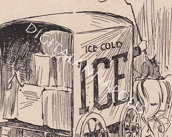 Vintage Cartoon Style Image Cycling Slang  Ice Delivery Horse Drawn Cart Cold 19th Century Digital Download Printable 300dpi jpg