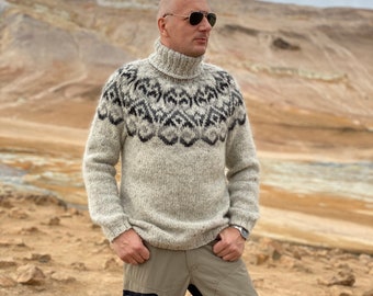 Icelandic sweater Unspun Icelandic wool Natural white and black Extra Soft Hand knitted Seamless Made to order